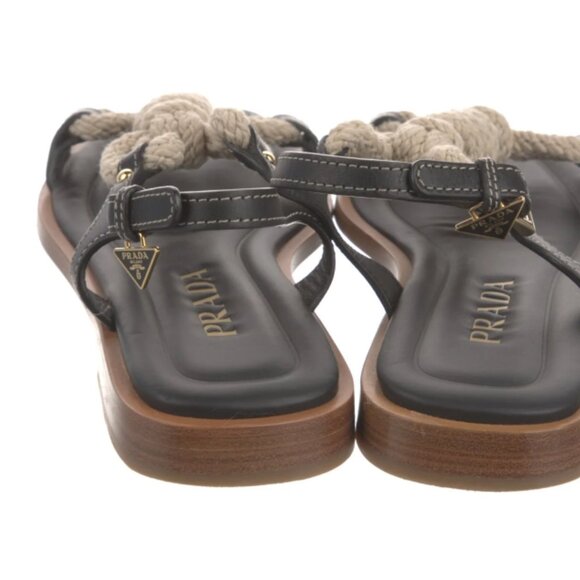 Prada Womens Knotted Rope Caged Leather Sandals, Black, size 37, US 7 - Picture 2 of 4